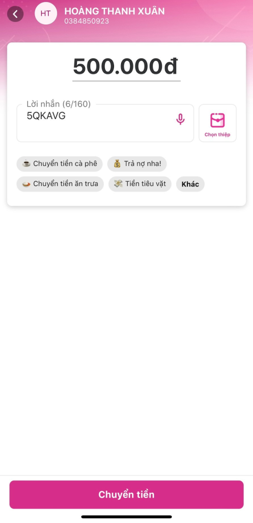 mở app momo để nạp tiền