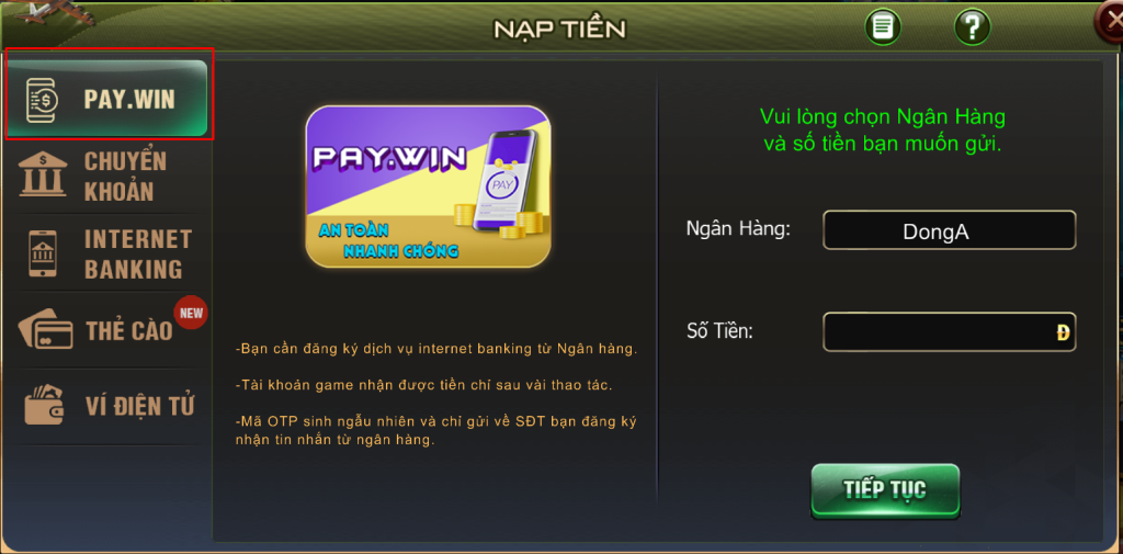 nạp tiền paywin