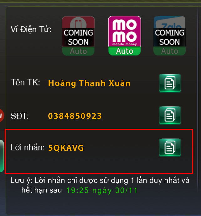 tạo code nạp tiền