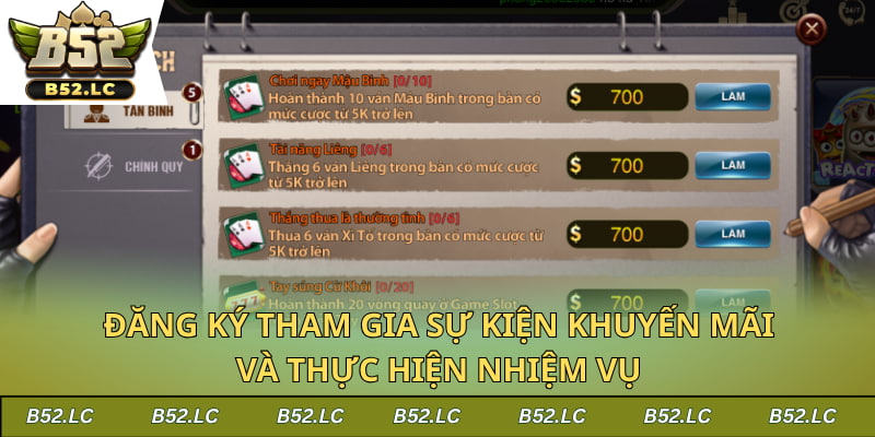 Đăng ký tham gia sự kiện khuyến mãi và thực hiện nhiệm vụ nhận thưởng